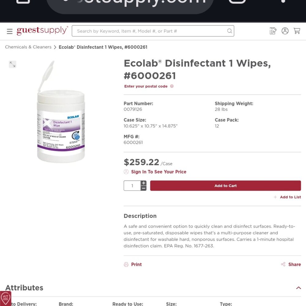 ECOLAB DISINFECTANT 1 WIPES SURGICAL MEDICAL GRADE VERY CHEAP. 2ND BARREL FREE